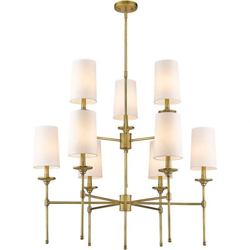 Emily Rubbed Brass 9-Light Chandelier with Off-White Shades