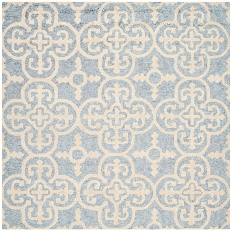 Hand-Tufted Cambridge Square Wool Rug in Light Blue/Ivory, 6'x6'