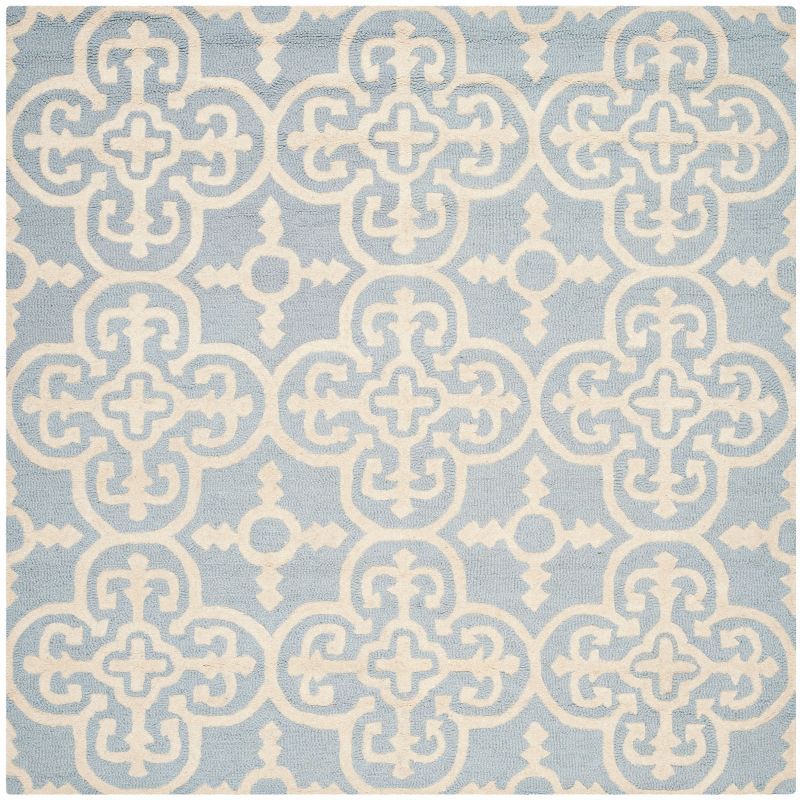 Hand-Tufted Cambridge Square Wool Rug in Light Blue/Ivory, 6'x6'