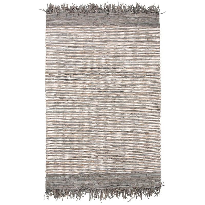 Grey and Multicolor 4' x 6' Handmade Leather Area Rug