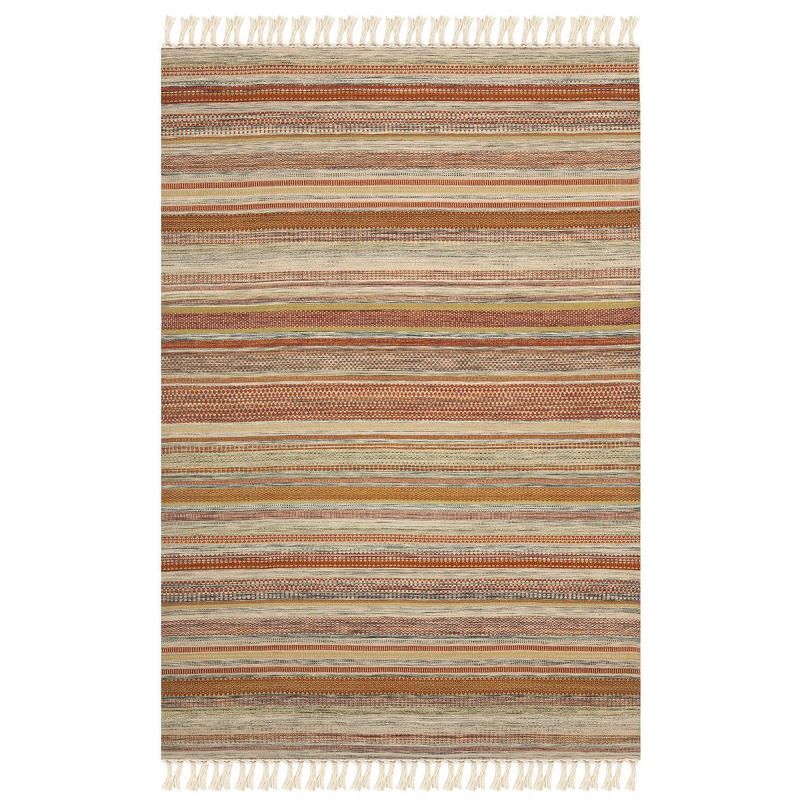 Ivory Striped Kilim 5' x 8' Hand Woven Wool Area Rug