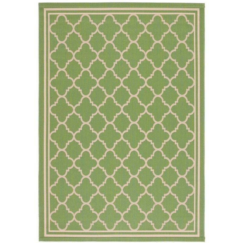 Green and Beige Rectangular Synthetic Outdoor Area Rug