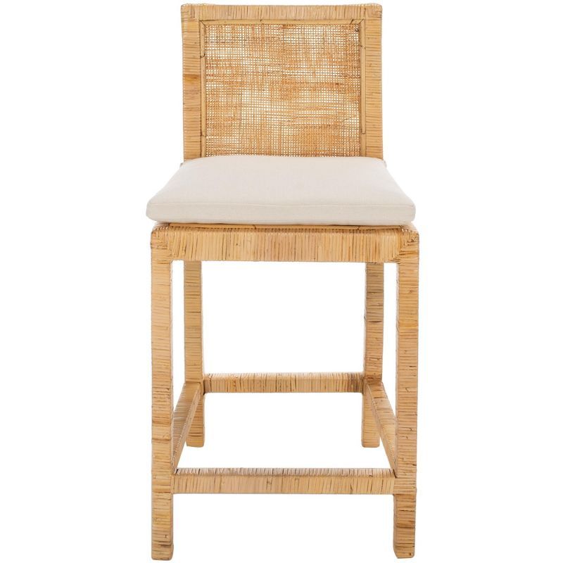 White and Natural Mango Wood Counter Stool with Cushion