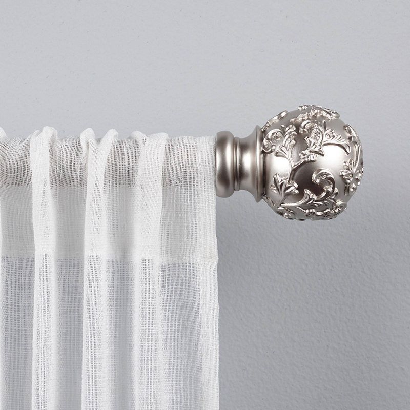 Matte Silver Adjustable Curtain Rod with Floral Finials