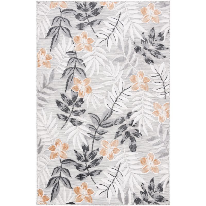 Gray Floral Synthetic Indoor/Outdoor Area Rug 6'5" x 9'6"