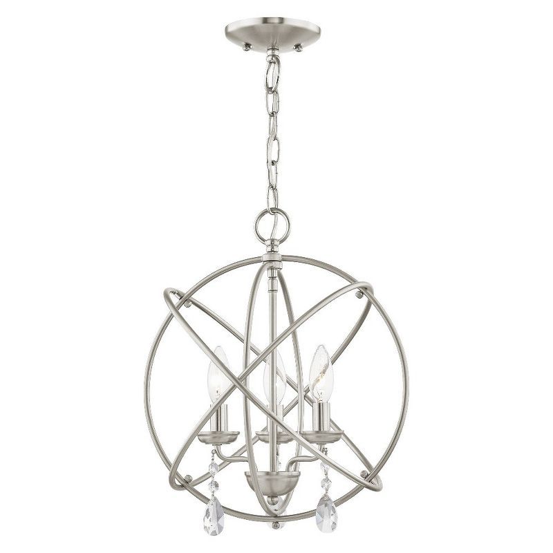 Elegant Mini 3-Light Brushed Nickel Chandelier with Teardrop Crystals