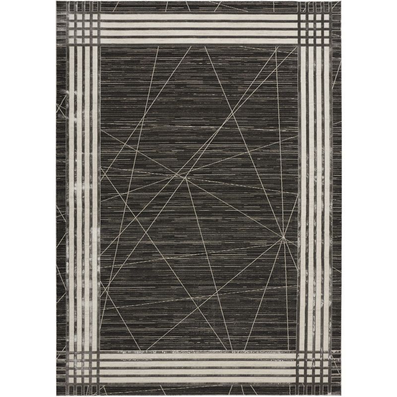 Charcoal Silver Geometric 9' x 12' Synthetic Area Rug