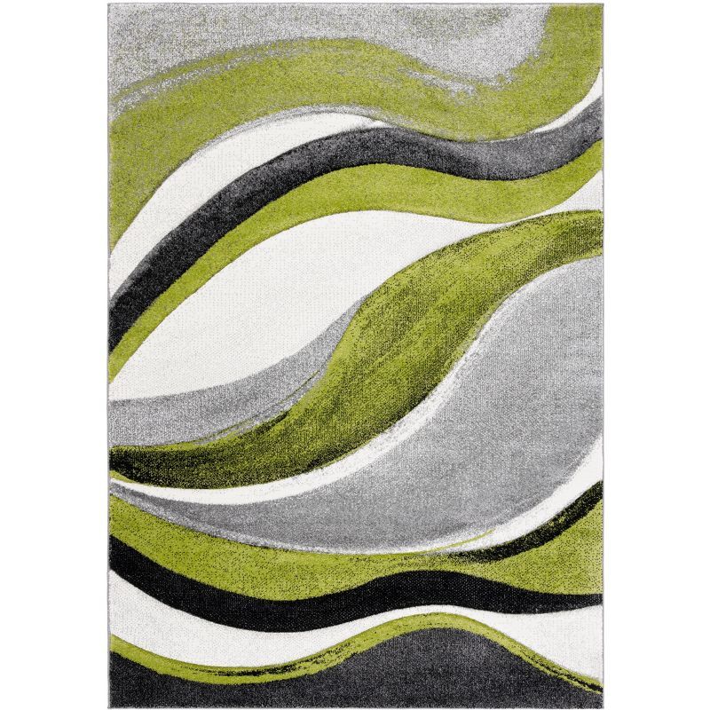 Grey and Green Abstract Mid-Century Modern Synthetic Rug