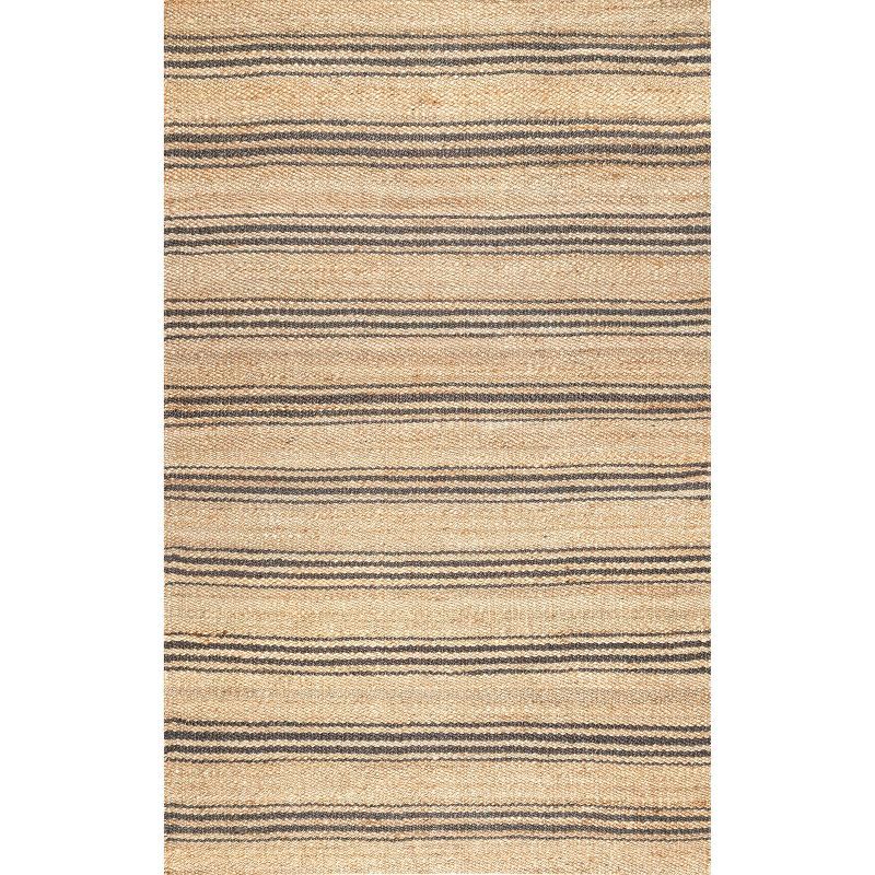 Sandy Natural Square Striped Jute Area Rug, 8' x 8'