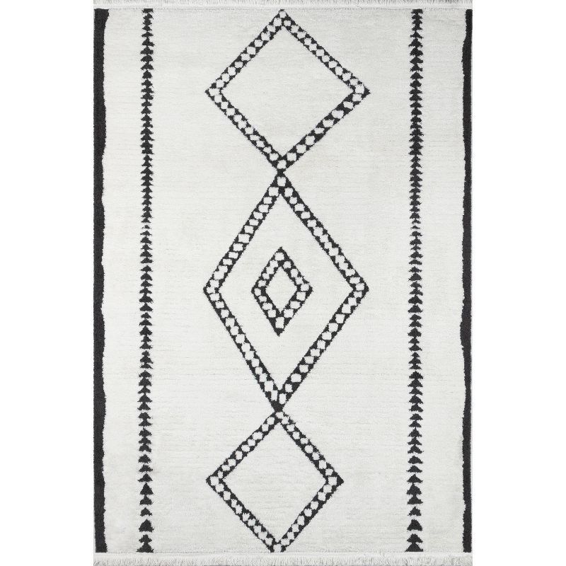 Ivory Rectangular Synthetic Area Rug with Southwestern Motifs