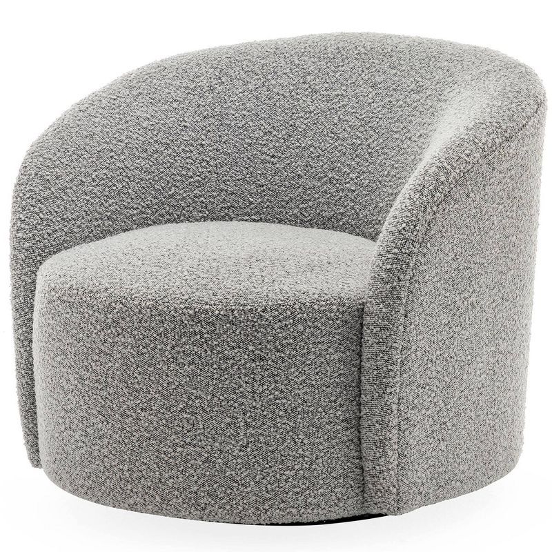 Gray Upholstered Swivel Barrel Accent Chair with Wood Frame