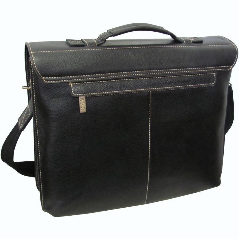 Black Genuine Leather Flapover Organizer Briefcase