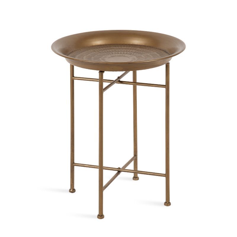 Mahdavi 20" Round Dark Gold Hammered Metal Tray End Table