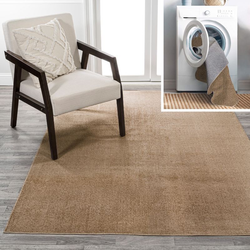 Twyla Solid Brown Low-Pile Machine-Washable Area Rug 3 x 5