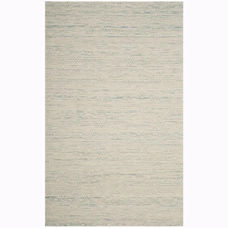 Ivory and Light Blue Hand-Tufted Wool Area Rug, 5' x 8'