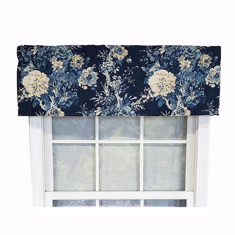 Navy Floral Cotton Tailored Window Valance 50" x 14"