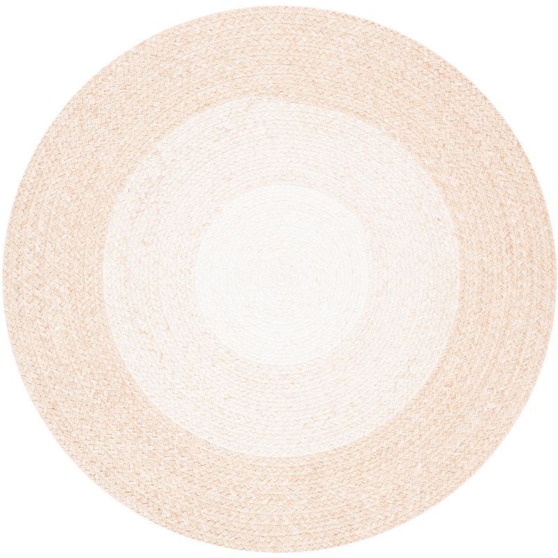 Handwoven Beige Synthetic 8' Round Braided Rug