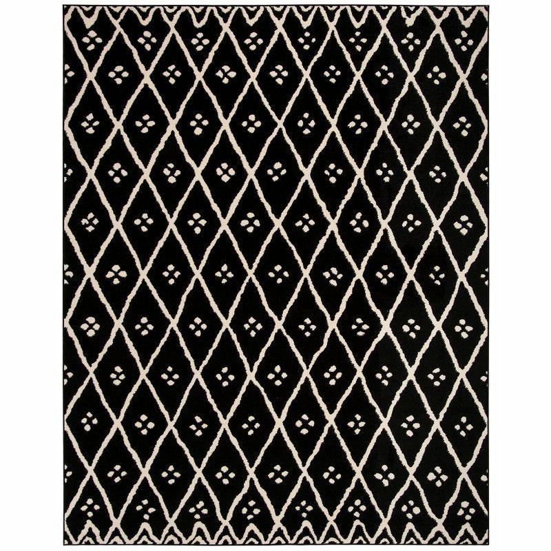 Black and Creme Hand-Knotted Rectangular Area Rug 8' x 10'