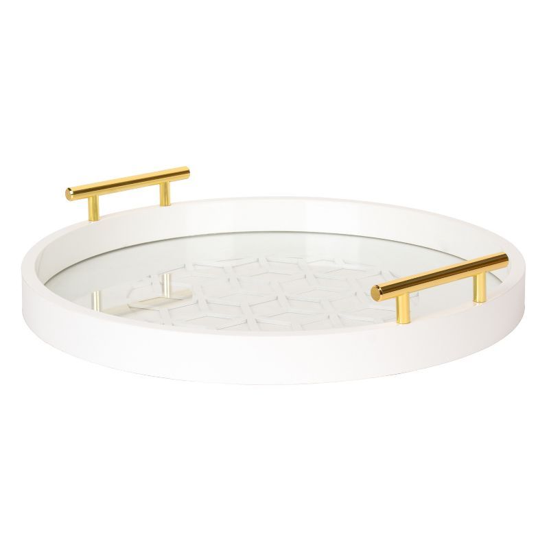 White and Gold Round Glass Decorative Tray