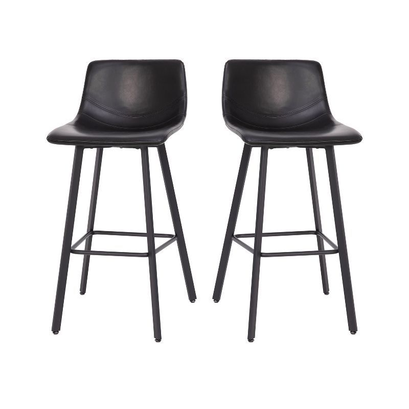 Set of Two 30" Black Faux Leather and Metal Barstools