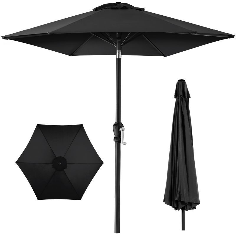 10ft Black Powder-Coated Steel Outdoor Patio Umbrella with Crank