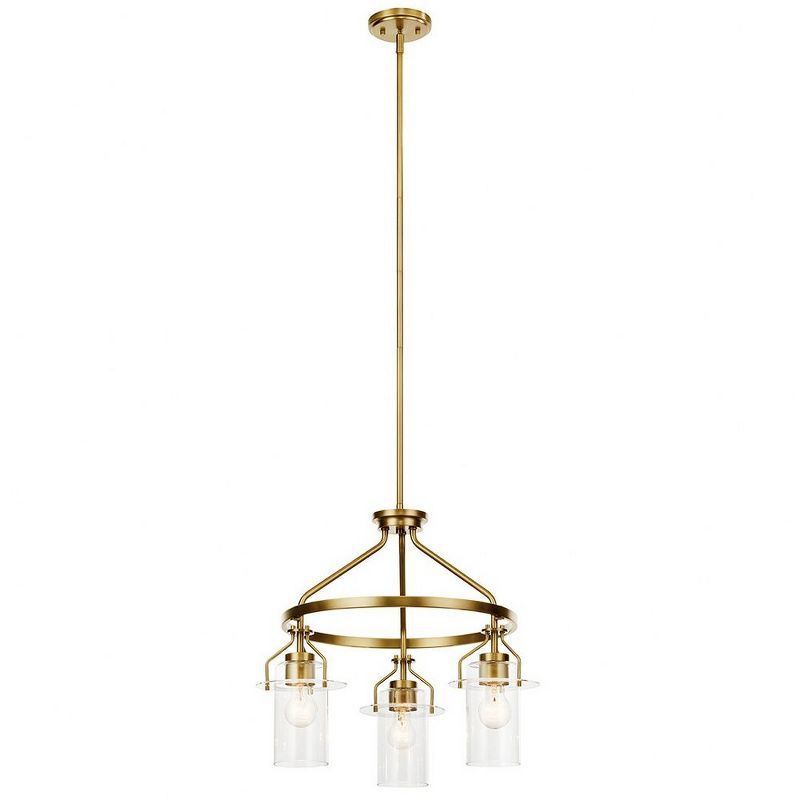Everett Brushed Brass Mini 3-Light Chandelier with Clear Glass