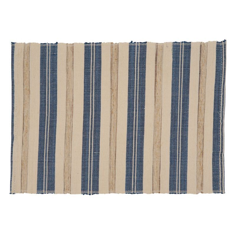 Coastal Striped Blue and Beige Rectangular Placemats, Set of 4