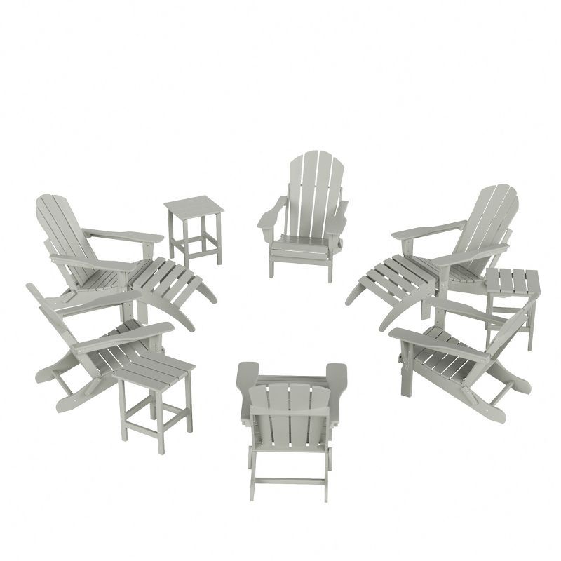 Sand HDPE 12-Piece Folding Adirondack Chair Set with Ottoman and Side Table