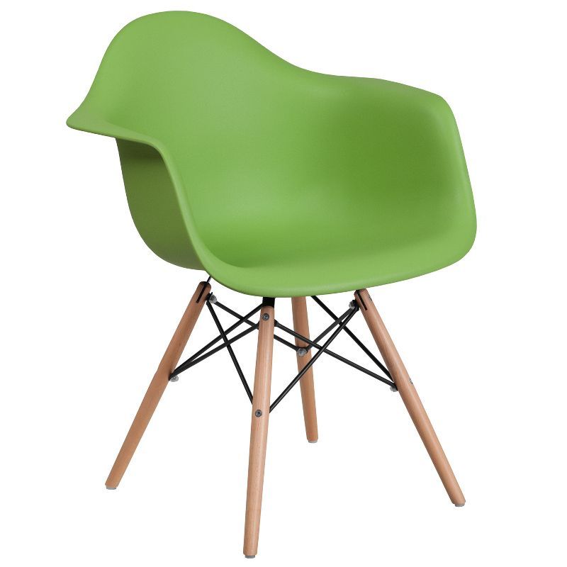 Green Polypropylene Chair with Wooden Geometric Legs