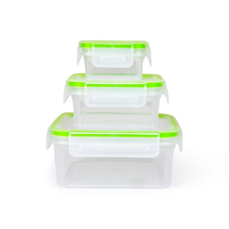 6-Piece Clear Plastic Food Storage Container Set with Green Lids