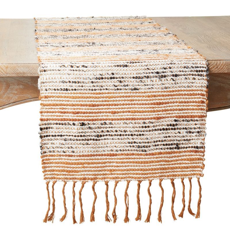 Rust and White Cotton Stripe Table Runner with Fringe