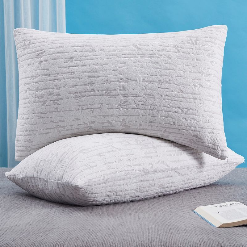 Set of 2 White Bamboo Memory Foam Universal Sleeper Pillows