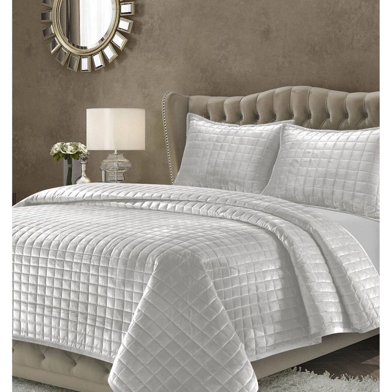 Silver Grey Velvet Twin Quilt Set with Shams