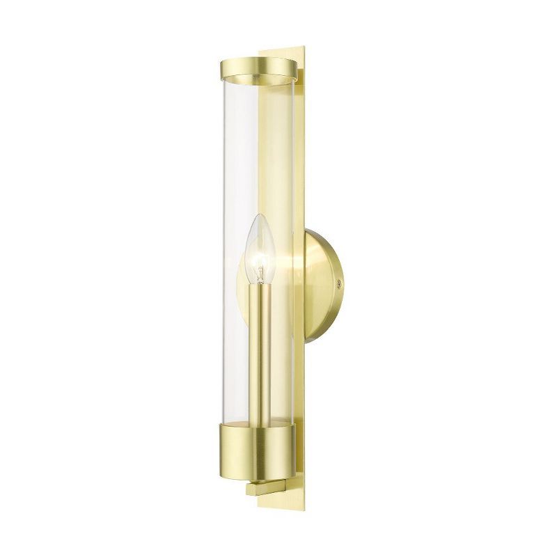 Satin Brass Castleton Cylinder 1-Light Sconce with Clear Glass