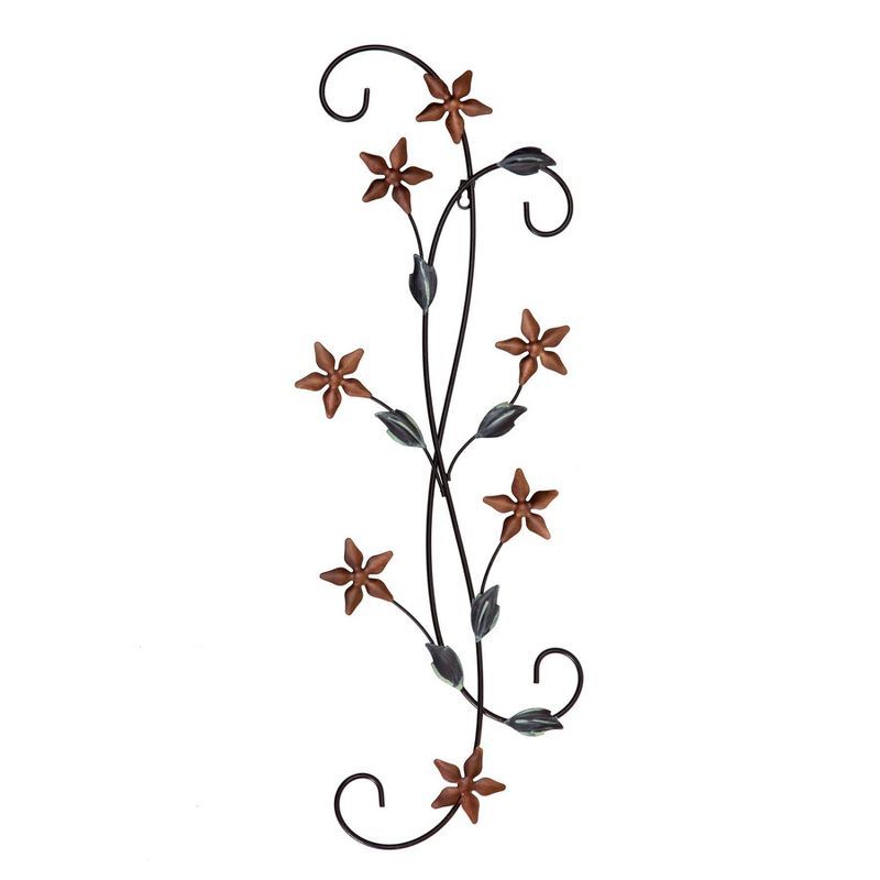 Chemilla Floral Copper and Black Iron Wall Art, 11" x 30"