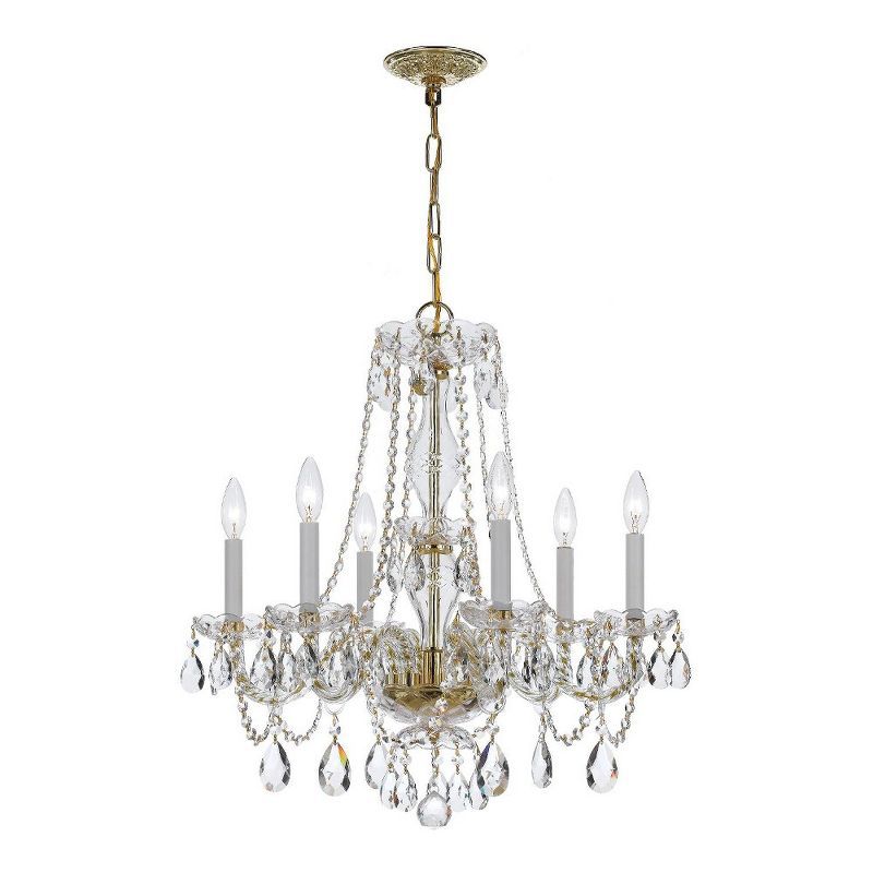 Mini Elegance Polished Brass 6-Light Chandelier with Clear Crystal Accents