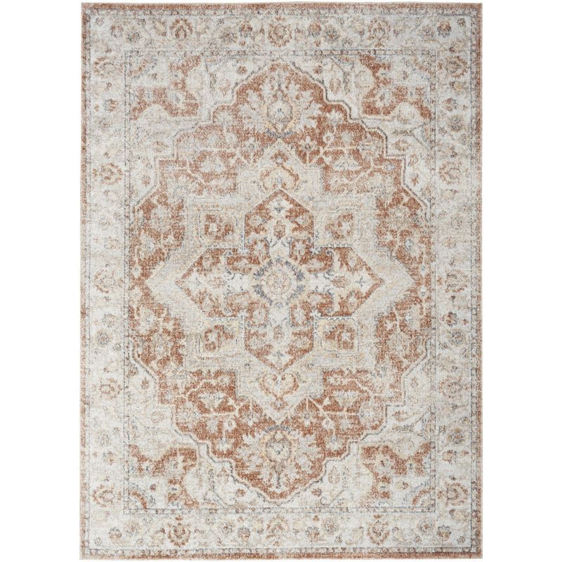 Gold Multicolor Synthetic Medallion Washable Area Rug 5'3" x 7'