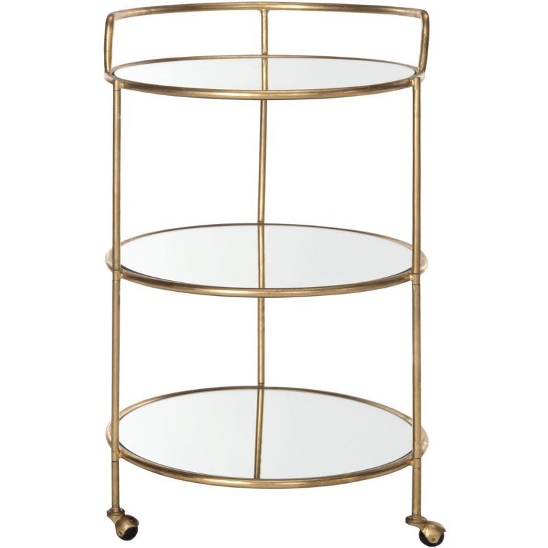 Dulcinea Lustrous Gold Mirrored Bar Cart with Casters