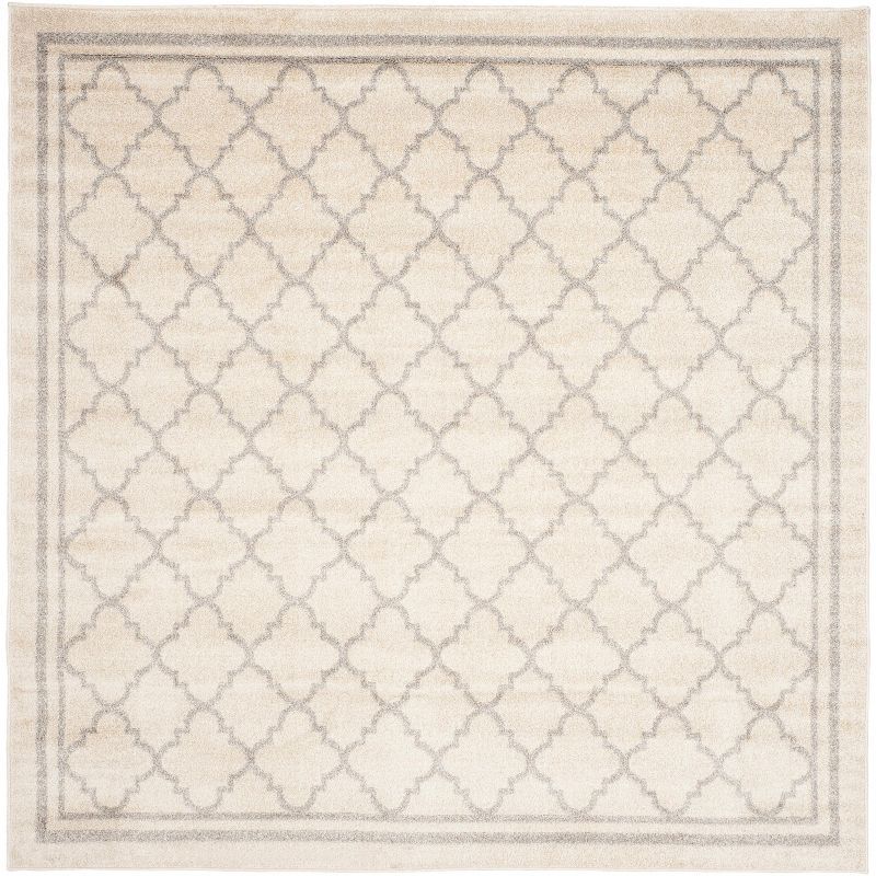 Beige and Light Grey Geometric 8' x 8' Square Area Rug