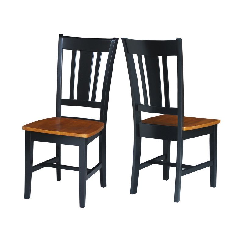 Elegant Slat-Back Side Chair Set in Black and Cherry Wood