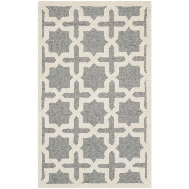 Silver and Ivory Hand-Tufted Wool 4' x 6' Rug