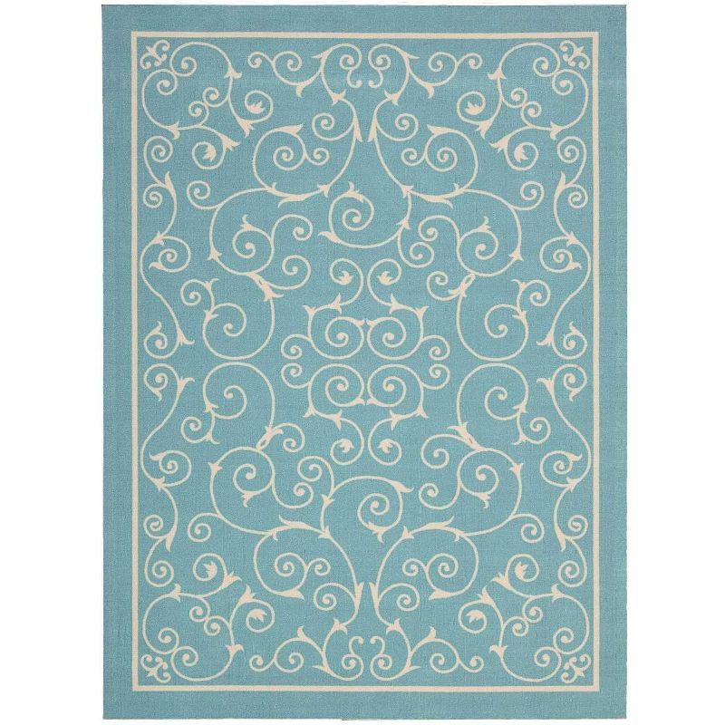 Light Blue Floral Synthetic Indoor/Outdoor Area Rug 4' x 6'