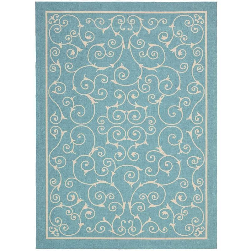 Light Blue Floral Synthetic Indoor/Outdoor Area Rug 4' x 6'