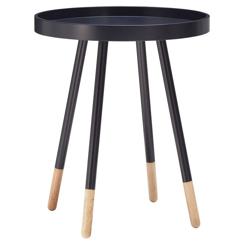 Black and Natural Round Metal Tray Top Accent Table