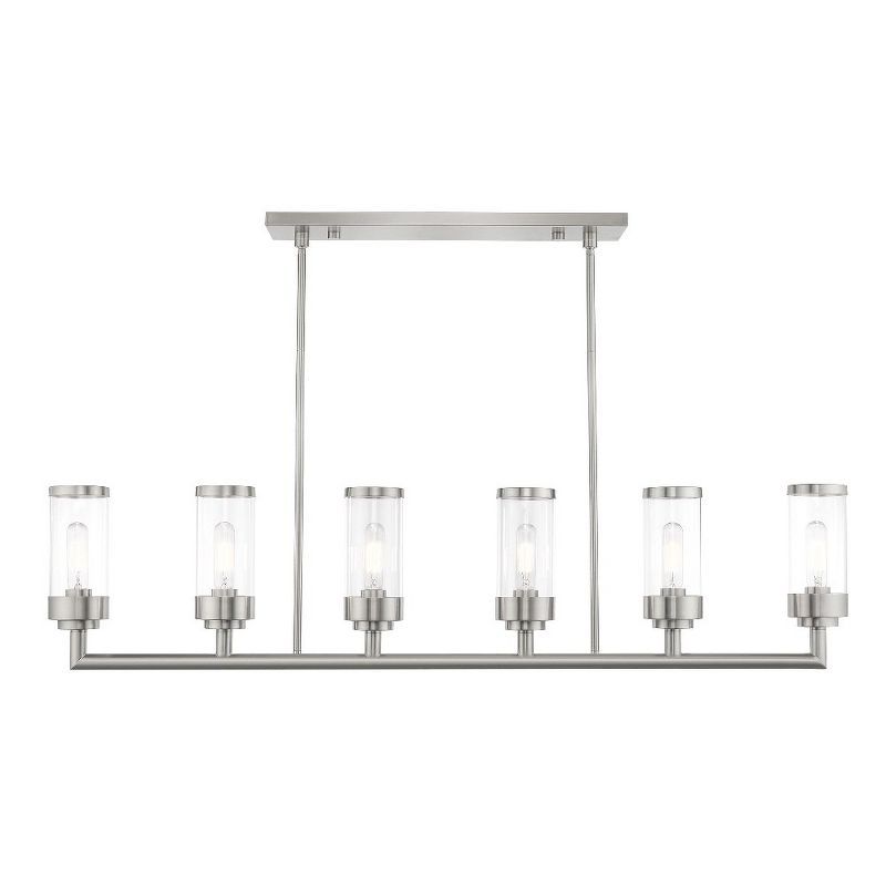 Elegant Brushed Nickel 6-Light Linear Chandelier with Clear Glass Shades