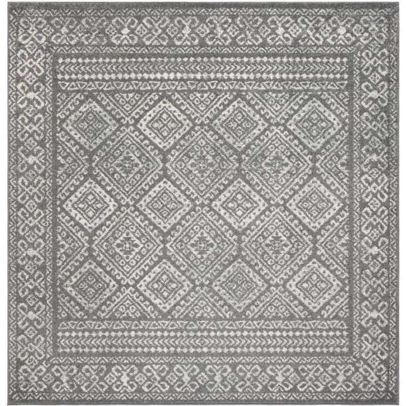 Ivory and Dark Grey Geometric Square Area Rug