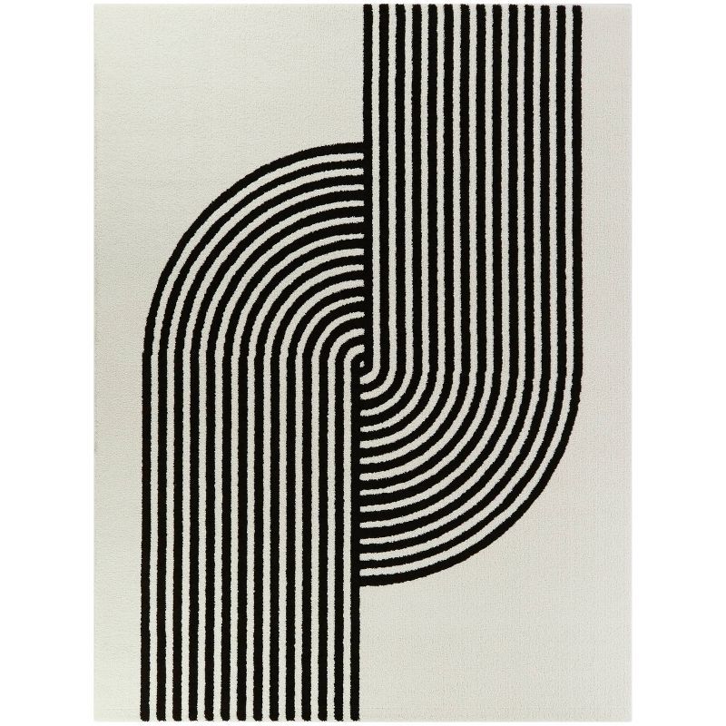 Black and White 8' x 10' Art Deco Synthetic Area Rug