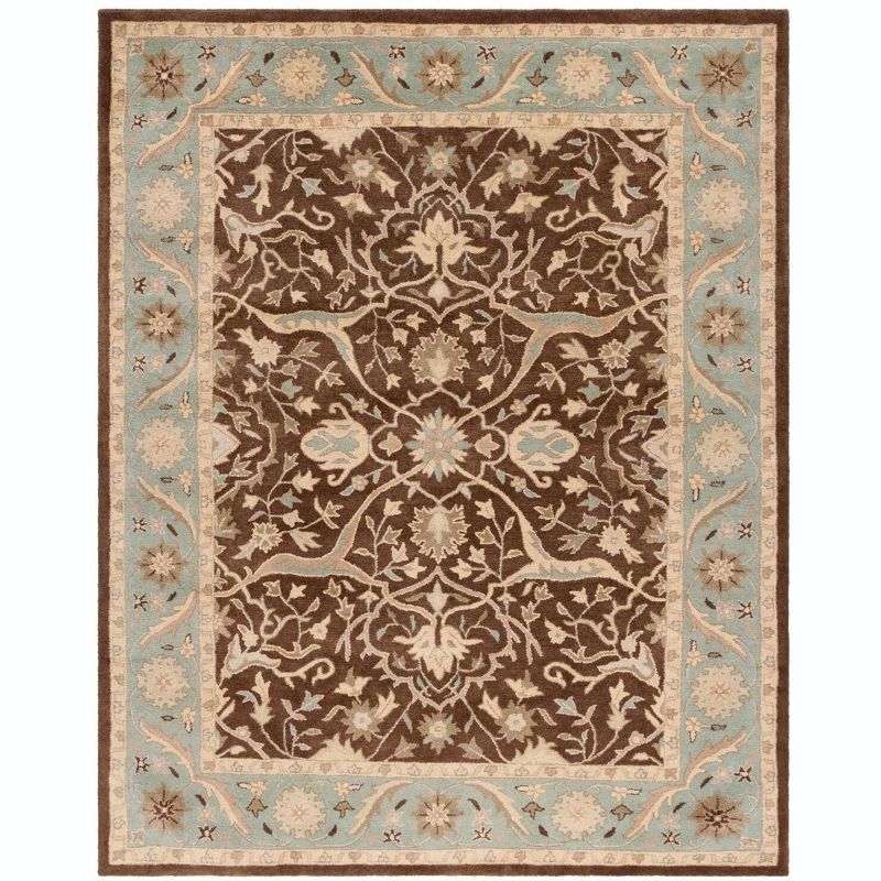 Handmade Tufted Oval Blue and Brown Wool Area Rug