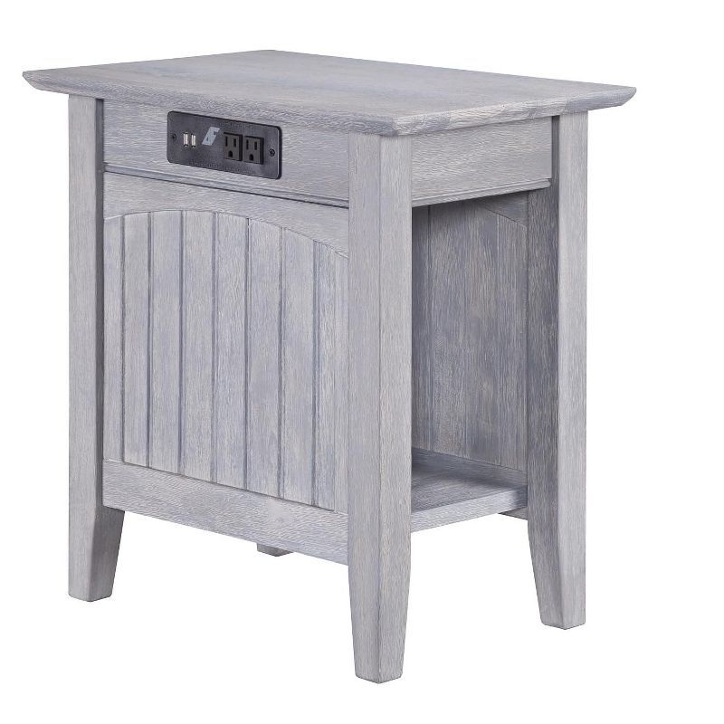 Nantucket Driftwood Rectangular Side Table with Charging Station