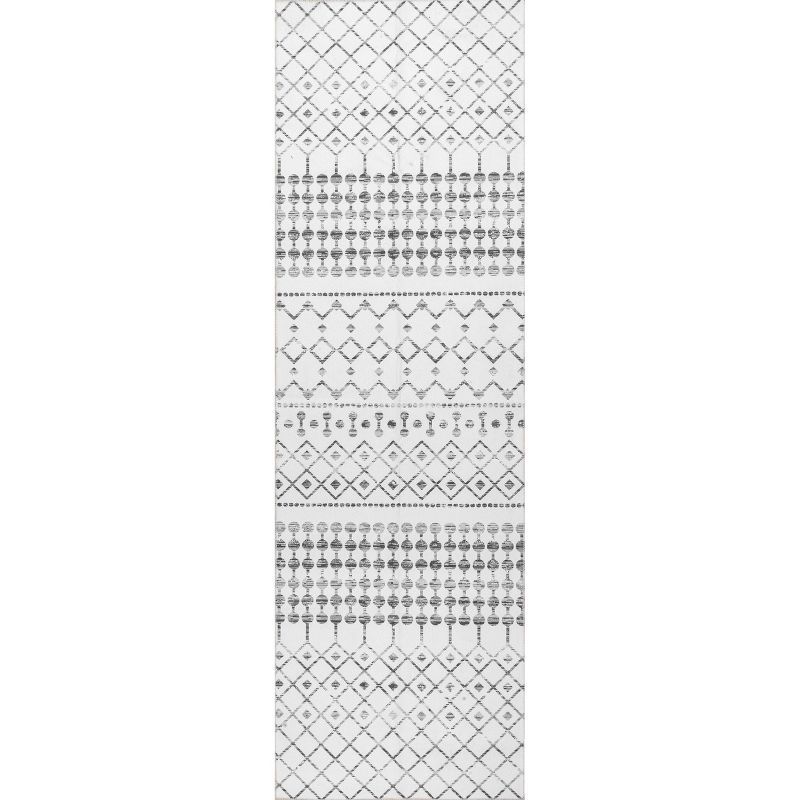 Gray and White Moroccan Washable Non-Slip Runner Rug